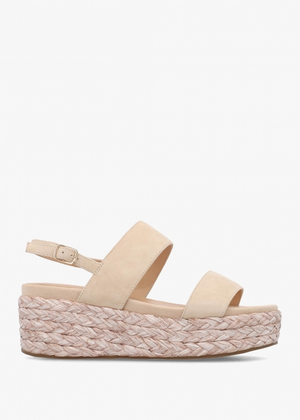 Rosalie Beige Suede Raffia Flatform Sandals