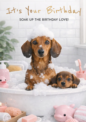 Cute Dachshunds In Bubble Bath It's Your Birthday Card
