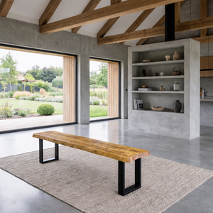Live Edge Round Corners Dining Bench with Metal Legs