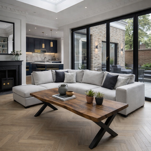 Firsby Coffee Table X Frame Steel Legs