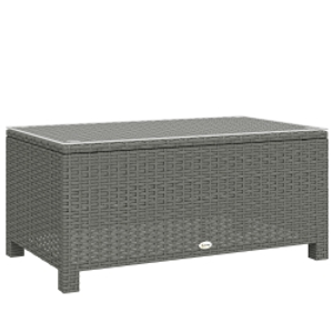 Outsunny Rattan Garden Coffee Table with Glass Top, Light Grey