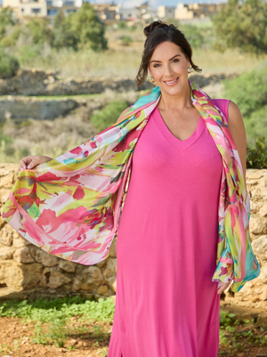 Brush Stroke Silk Feel Scarf - Bright Multi