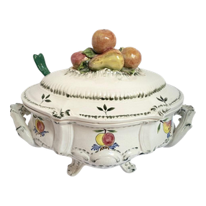 Vintage French Hand-Painted Faience Soup Tureen