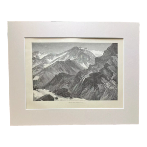 Antique 1874 Wood Engraving, "Snow-Mass Mountain" CO in Frame-Ready 11x14 Mat