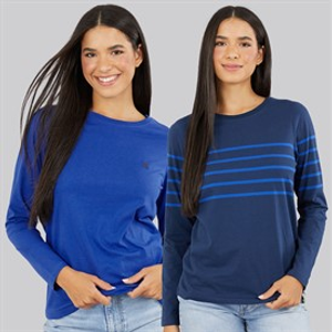 Lagooners Womens Mulberry Two Pack T-Shirts Navy/Cobalt