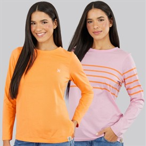 Lagooners Womens Mulberry Two Pack T-Shirts Pink/Orange
