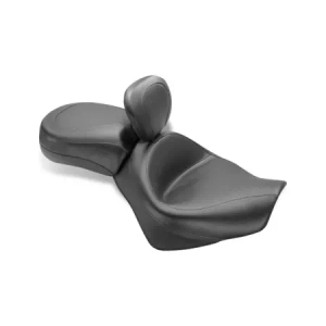 Mustang Two-Piece Wide Touring 2-Up Vintage Smooth Seat In Black With Driver Backrest For Honda 2007-2015 VT750C2 Spirit & 2010-2019 Honda Phantom Models (79471)