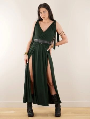 'Robe longue cache coeur fendue devant "Löre", Vert forêt'