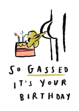 So Gassed It's Your Birthday Funny Illustrated Bottom & Cake Card