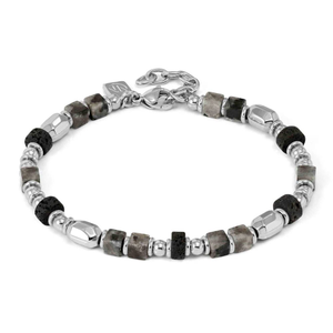 Instinct Steel 6mm Labradorite & Lava Infinity Bracelet
