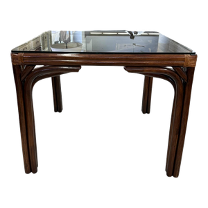 Late 20th Century McGuire Style Lacquered Wood and Rattan Game Table