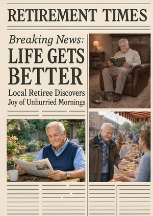 Life Gets Better Newspaper Collage Photo Upload Retirement Card