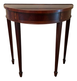 Hekman Mahogany/Yew Wood Inlaid Demi-Lune Table