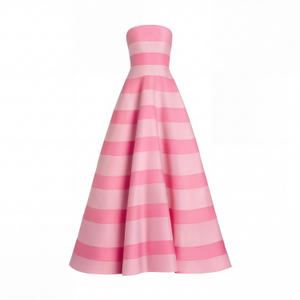 Striped Satin Strapless Ball Gown With Pockets (XL)