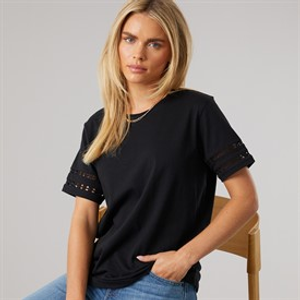 French Connection Womens Crochet T-Shirt Black