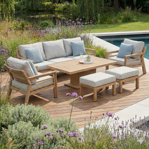 Maze - New York 3 Seat Sofa Wood Effect Aluminium Sofa Set with Rising Table - Almond