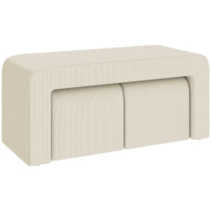 HOMCOM Juego de 3 Bancos Zapateros Grande y 2 Pequeños Modernos de Pana Diseño Compacto Mesa Auxiliar 104x44x48 cm Crema