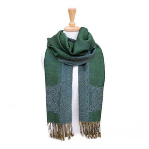Celtic Knotwork Scarf with Braided Tassels, Green
