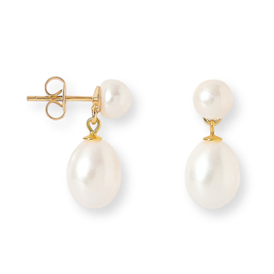 Gratia White Button Cultured Freshwater Pearl Studs On Gold Plated Silver With Teardrop Earrings (one size)