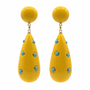 Kathryn Yellow And Turquoise Drop Polka Dot Earrings (one size)