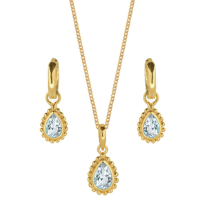 March Birthstone Gold Necklace And Earring Set - Aquamarine (one size)