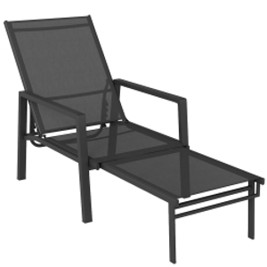 Outsunny Sun Lounger Retractable Footrest 5-Position Adjustable Steel Frame for Beach, Porch, Patio, Camping, Black