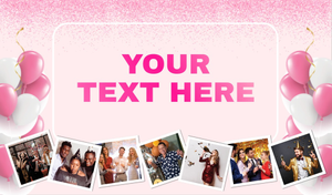 Personalised Birthday Backdrop Banner - Pink &amp; white Balloons - Add Text &amp; 7 Photos