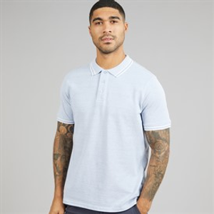 THREADBARE Mens Bron Polo Shirt Faded Denim