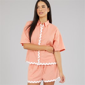 Wednesday's Girl Womens Short Sleeve Shirt And Shorts Linen Mix Set Coral