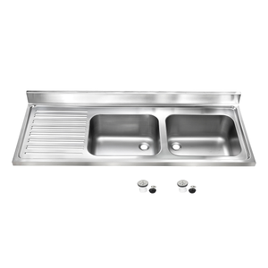 Fregadero doble seno con escurridor de acero inox con desagüe para hostelería 1800x600x250mm