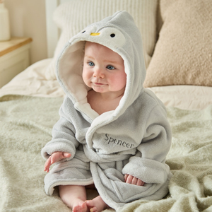 Personalised Grey Penguin Fleece Robe