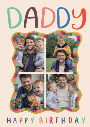 Colourful Patterned Photo Upload Happy Birthday Daddy Card