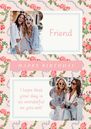 Cath Kidston Friend Happy Birthday Pink Floral Photo Upload Card