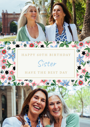 Cath Kidston Happy 60th Birthday Sister Floral Photo Upload Card