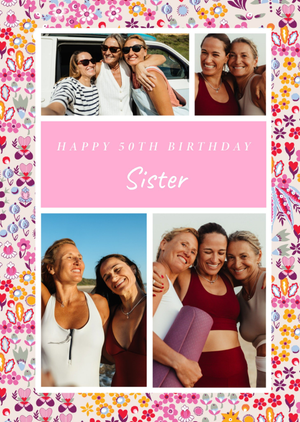 Cath Kidston Happy 50th Birthday Sister Floral Photo Upload Card
