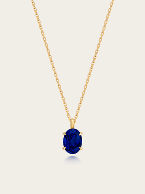 Fiora Oval Solitaire Lab Sapphire 9K Yellow Gold Necklet
