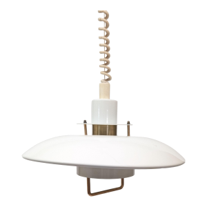 White Vintage Danish "Rise and Fall" Pendant Lamp / Hanging Light. Made by Alux, Denmark.