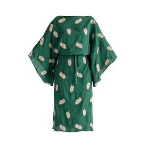 Leaf Embroidered Kimono Sleeves Midi Dress In Green (XL)