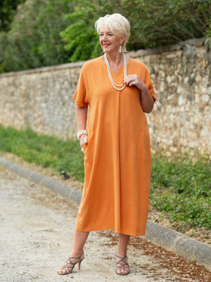Suzanna by CISO Viscose/Linen Dress - Orange