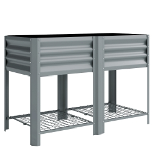 Outsunny Raised Garden Bed with Storage Shelf Steel Elevated Planter Box with Legs for Outdoor Vegetables Flowers