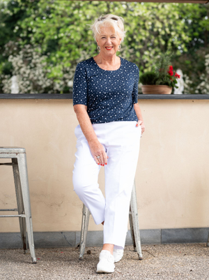 Toby Navy Jersey Spot Print Top