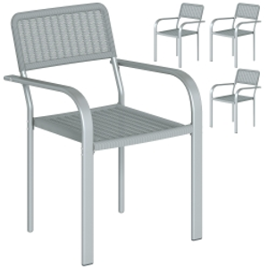 Outsunny Stackable Garden Chairs Set of 4, Rattan Effect Outdoor Dining Chairs, Light Grey