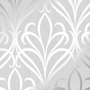 Camden Damask Wallpaper in Soft Grey and Silver