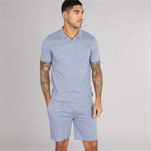French Connection Heren Jersey Trofee Poloshirt en Shorts Set Light Blue