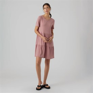 Vero Moda Dames Filli Calia Korte Mouw Mini Jurk Nostalgia Roos