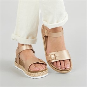 Brave Soul Dames Pantha Enkelband Plateau Sandalen Rose Gold Metallic