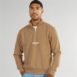 JACK & JONES Heren Vesterbro 1/4 Rits Sweatshirt Zilveren Nerts / Wit