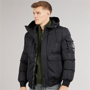 Crosshatch Heren Milwaka Kapuzenjacke mit Pelzfutter Schwarz