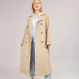 Only Dames Dicte Extra Lange Trenchcoat Ecru