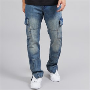 Brave Soul Heren Station Losse Pasvorm Cargo Jeans Mid Blue
